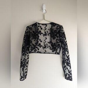 Y2K Le Château Black Floral Sheer Lace Bolero Shrug